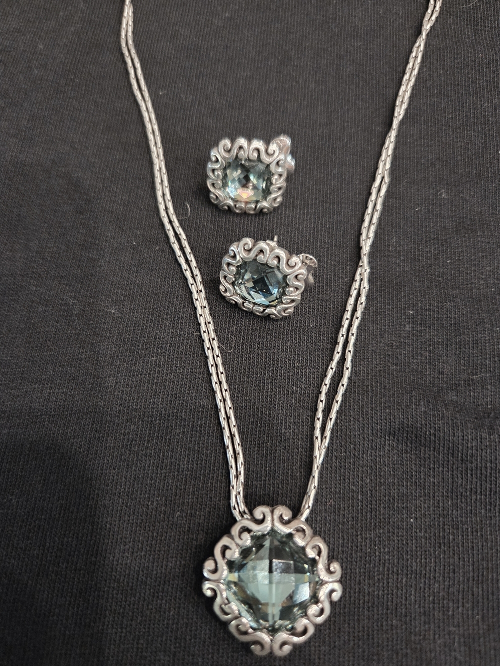 Brighton Silver-Tone Necklace and Earrings with Blue Crystal